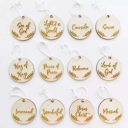 Advent Ornaments with Scripture Names and Engraved or Scored Finish, 24 or 12 Wood Pieces Zolana