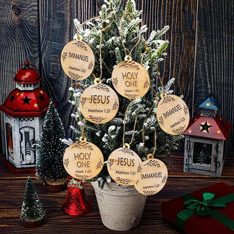 Advent Ornaments with Scripture Names and Engraved or Scored Finish, 24 or 12 Wood Pieces Zolana