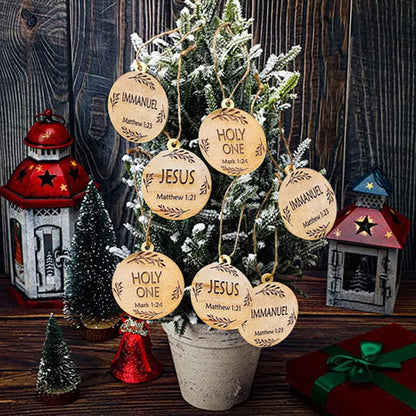 Wooden Advent Name Ornaments with Twine Strings and Devotional Guide, 12 or 24 Pieces