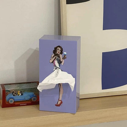 Tissue Box Cover with Fluttering Skirt and Weighted Base, Fits Standard Rectangular Boxes Zolana