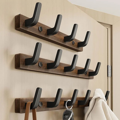 Wall-Mounted Coat Rack with Solid Wood Backplate and Reinforced Steel Hooks, Matte Black