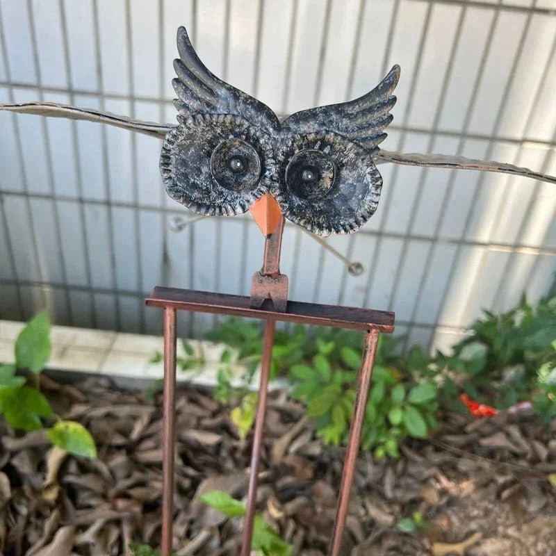 Garden Wind Sculpture with Flapping Wings and Six-Point Stake, Powder-Coated Metal