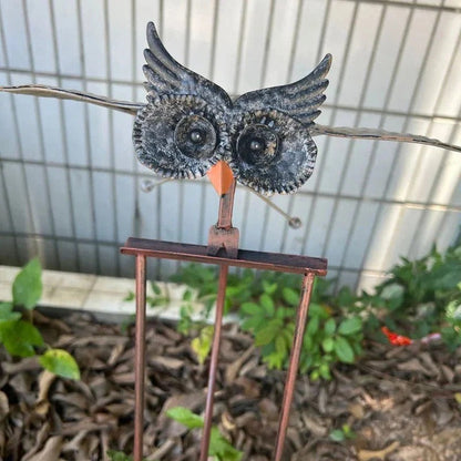 Garden Wind Sculpture with Flapping Wings and Six-Point Stake, Powder-Coated Metal