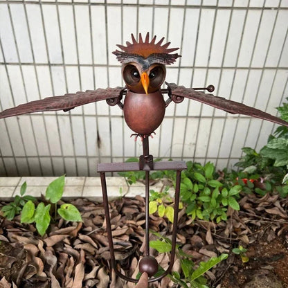 Garden Wind Sculpture with Flapping Wings and Six-Point Stake, Powder-Coated Metal