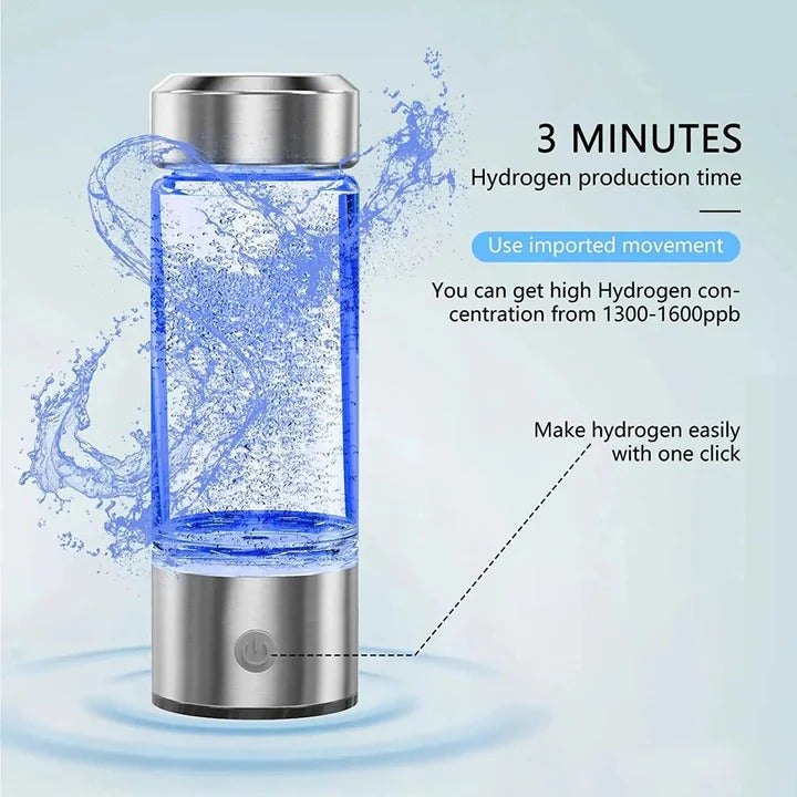 Hydrogen Water Generator Bottle with USB Recharge and One-Button Operation, 300ml Zolana