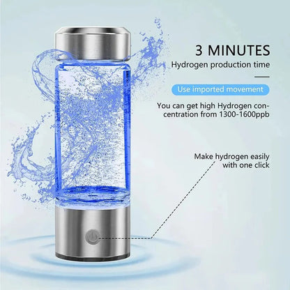 Hydrogen Water Generator Bottle with USB Recharge and One-Button Operation, 300ml Zolana