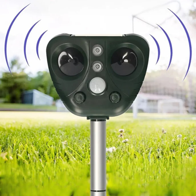 Solar Bird Repeller with Ultrasonic Pulses and Flashing LED, USB Rechargeable