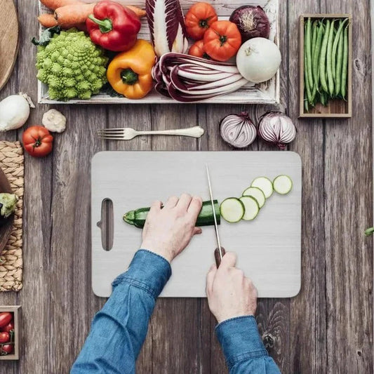 Cutting Board with Nonporous Metal Surface and Slim Hanging Design, Dishwasher Safe
