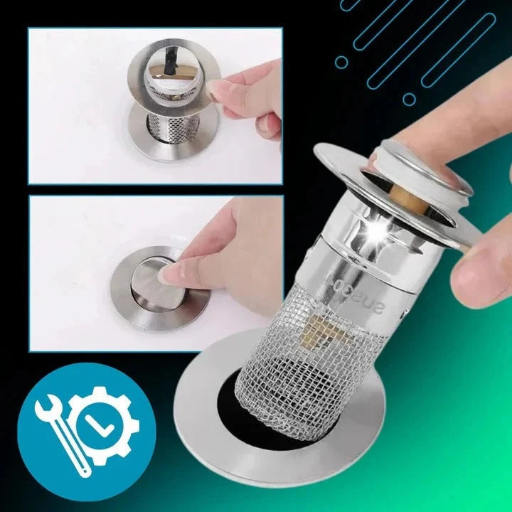 Pop Up Sink Stopper with Dual-Layer Airtight Seal and Built-In Strainer, One-Touch Operation Zolana