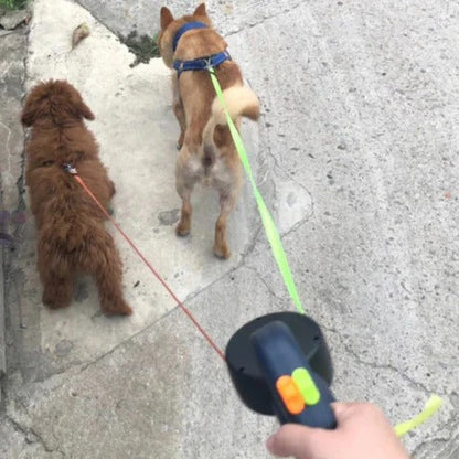Dual Retractable Dog Leash with LED Light and 360° Swivel, 9.8 Ft Per Lead