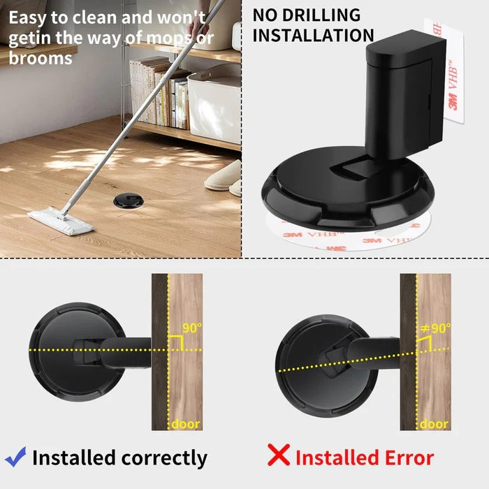 Adjustable Door Stopper with Locking Grip and Adhesive or Screw Mount, Fits 0.98 Inch Gap