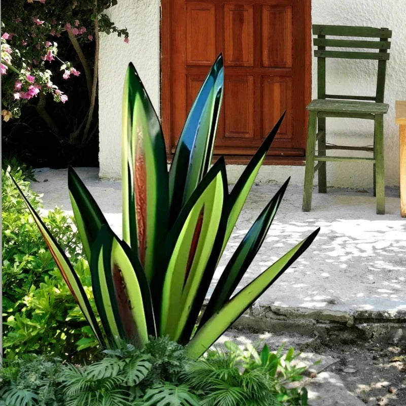 Metal Agave Sculpture with Rustic Metal Finish and Weatherproof Steel, Indoor Outdoor Zolana