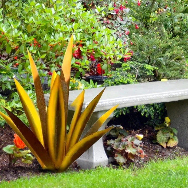 Metal Agave Sculpture with Rustic Metal Finish and Weatherproof Steel, Indoor Outdoor Zolana
