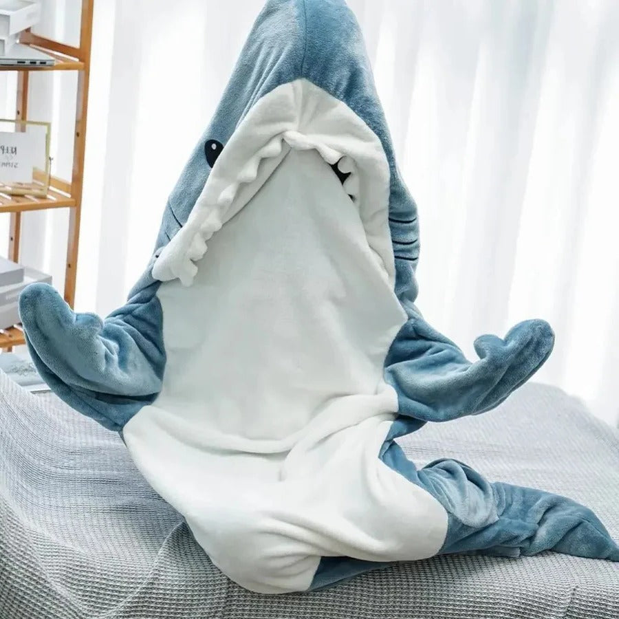 Shark Hoodie Blanket with Plush Flannel and Roomy One-Size Fit, Machine Washable