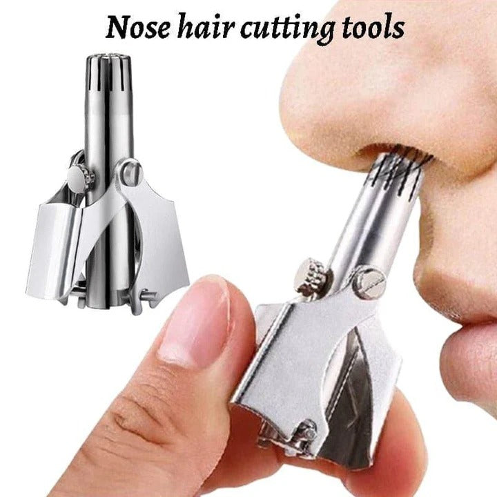 Nose Hair Trimmer with Stainless Steel Body and Rounded Safety Blades, Manual Twist