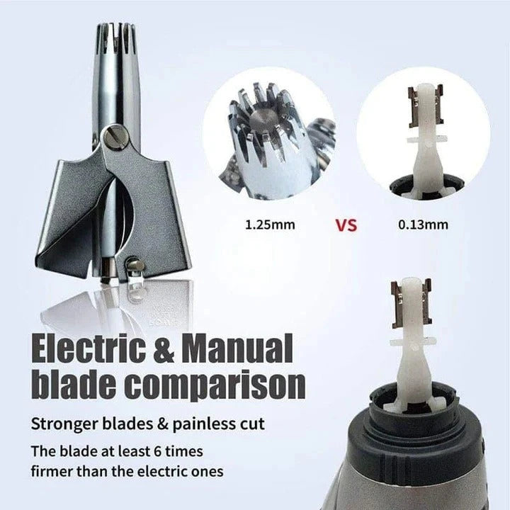 Nose Hair Trimmer with Manual Twist Mechanism and Rounded Safety Blades, Stainless Steel Zolana