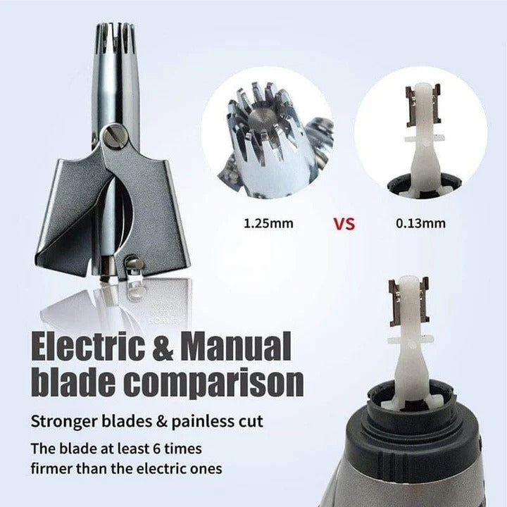 Nose Hair Trimmer with Stainless Steel Body and Rounded Safety Blades, Manual Twist