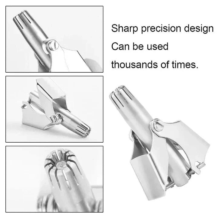 Nose Hair Trimmer with Manual Twist Mechanism and Rounded Safety Blades, Stainless Steel Zolana