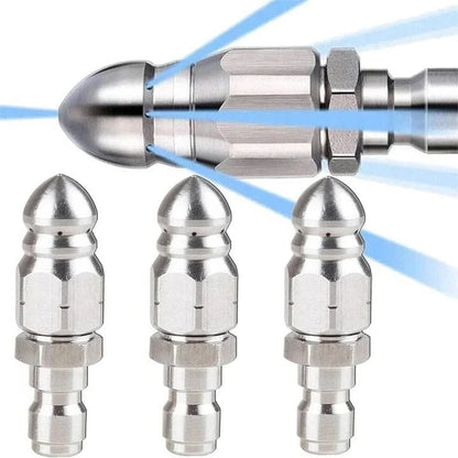 Pressure Washer Jetter Nozzle with Pointed Tip and Stainless Steel Body for Standard Hoses