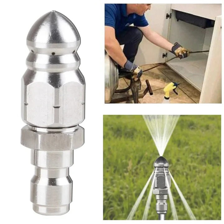 Pressure Washer Jetter Nozzle with Pointed Tip and Stainless Steel Body for Standard Hoses