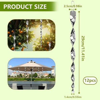 Reflective Bird Deterrent with Wind-Spinning Spiral and Hanging Rope, Weather Resistant Zolana