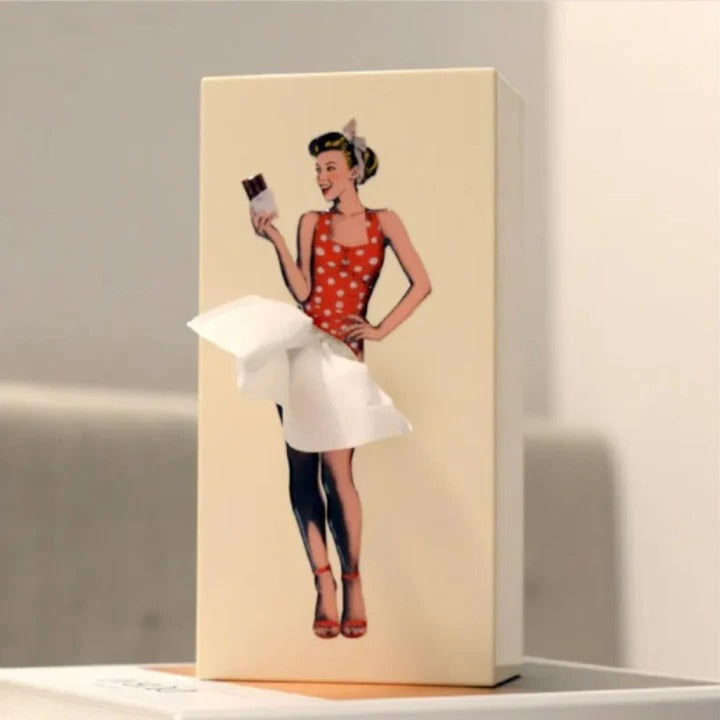 Tissue Box Cover with Whimsical Skirt Motion and Weighted Base, Fits Standard Boxes