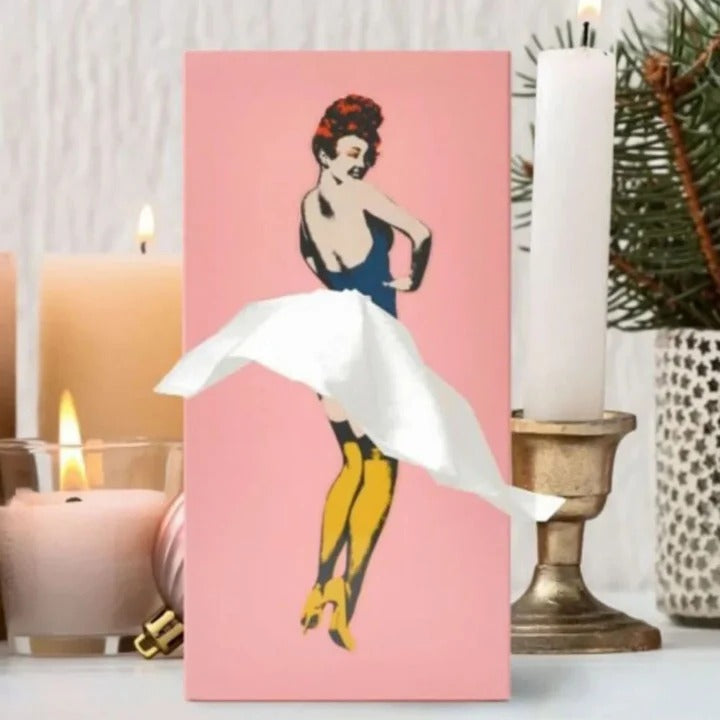 Tissue Box Cover with Whimsical Skirt Motion and Weighted Base, Fits Standard Boxes