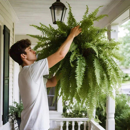 Artificial Boston Fern with UV-Stable Fronds and 18 Bendable Stems, Indoor or Patio