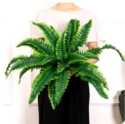 Artificial Boston Fern with UV-Stable Leaves and Flexible Fronds for Porch/Balcony Zolana