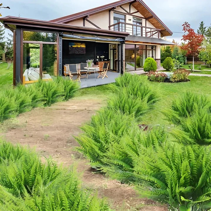 Artificial Boston Fern with UV-Stable Leaves and Flexible Fronds for Porch/Balcony Zolana