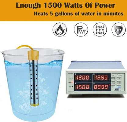 Portable Immersion Heater with Guarded Coil and Insulated Handle, LCD Thermometer