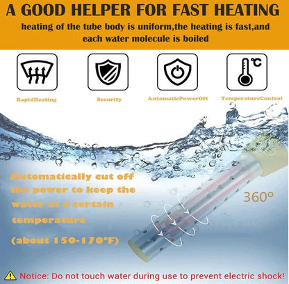 Portable Immersion Heater with Guarded Coil and Insulated Handle, LCD Thermometer
