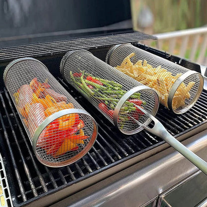 Rotisserie Grill Basket with Movable Door and Locking Latch, Stainless Steel Mesh Zolana
