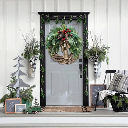 Christmas Wreath with Bohemian Vine Base and Metal Bells, Pinecones, Berries Zolana