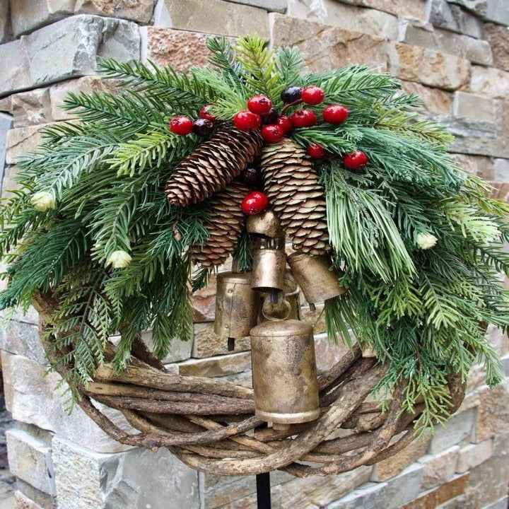 Christmas Wreath with Bohemian Vine Base and Metal Bells, Pinecones, Berries Zolana