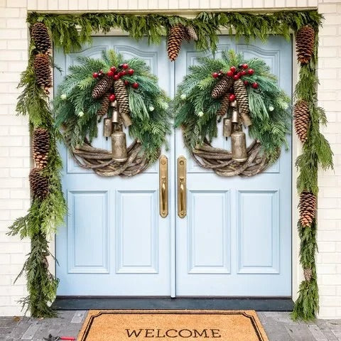 Christmas Wreath with Bohemian Vine Base and Metal Bells, Pinecones, Berries Zolana