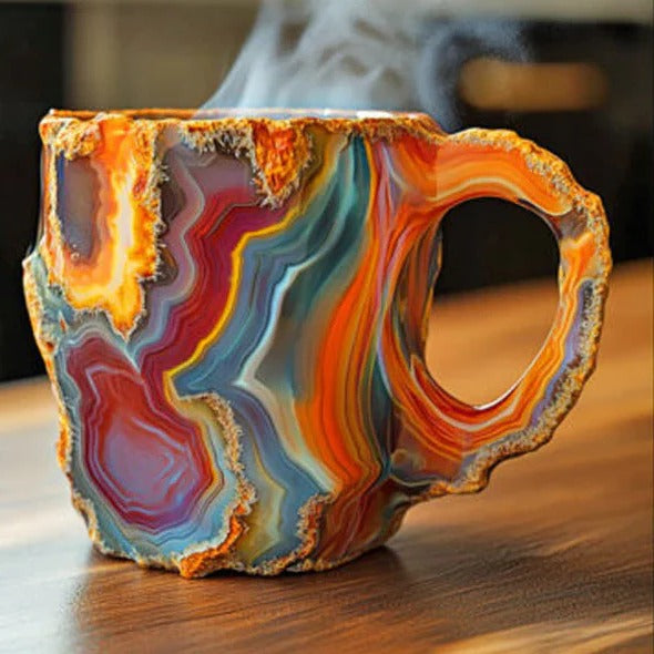 Crystal Coffee Mug with Faceted Luminous Finish and Comfortable Handle, 10oz