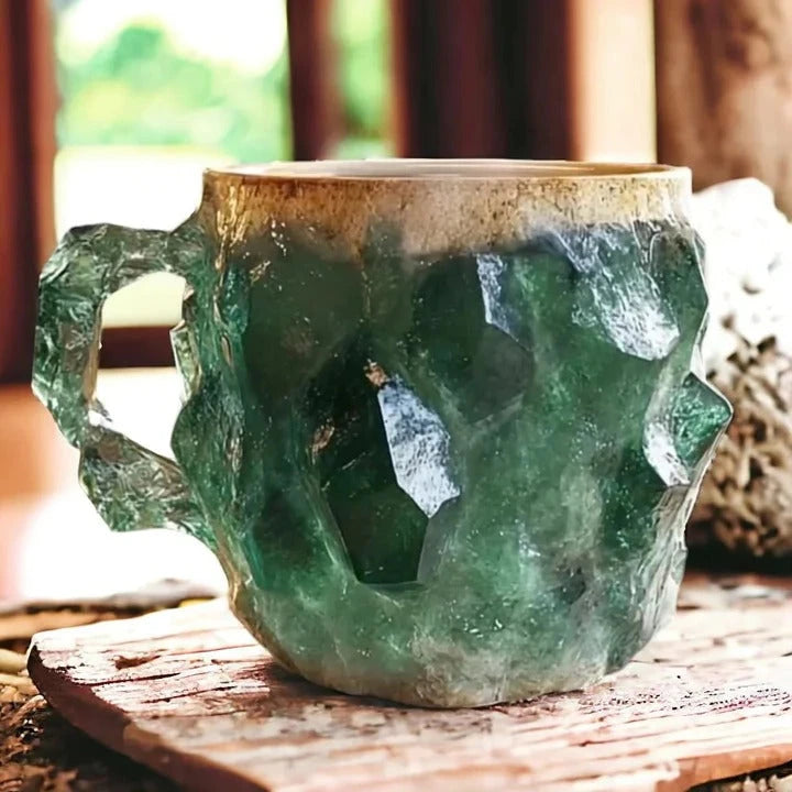 Crystal-Like Coffee Mug with Faceted Luminous Design and Comfortable Handle, 10.14 Fl Oz Zolana