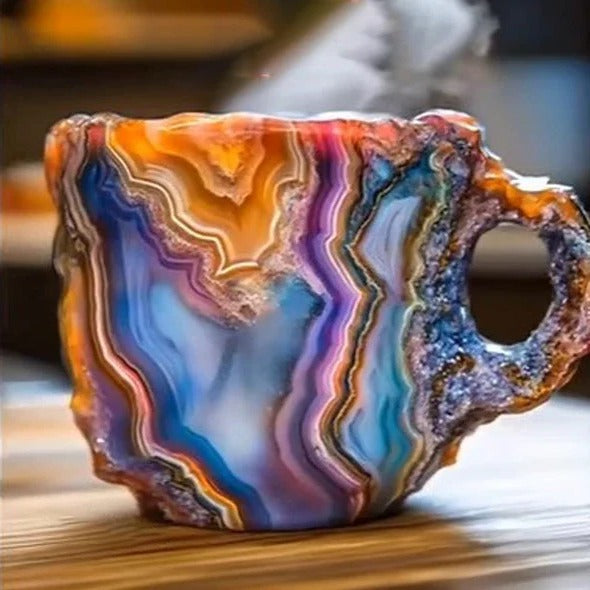 Crystal Coffee Mug with Faceted Luminous Finish and Comfortable Handle, 10oz