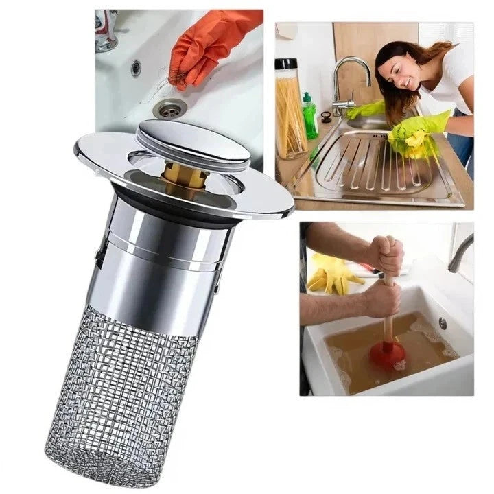 Pop Up Sink Stopper with Dual-Layer Airtight Seal and Built-In Strainer, One-Touch Operation Zolana