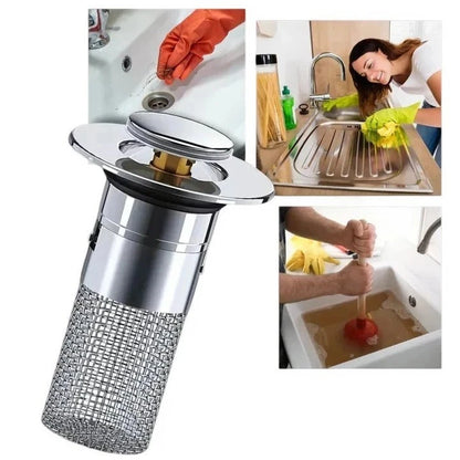 Pop Up Sink Stopper with Dual-Layer Airtight Seal and Built-In Strainer, One-Touch Operation Zolana