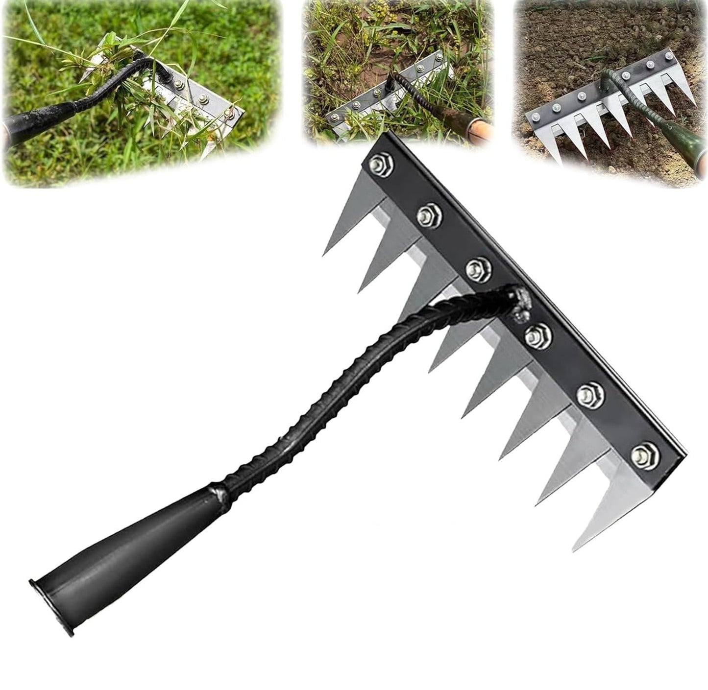 Garden Weeding Rake with Narrow Tines and Carbon Steel Head, Soft Comfort Grip Zolana