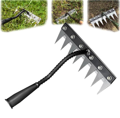 Weeding Rake with High-Strength Steel and Convertible Handheld Design, Narrow Tines