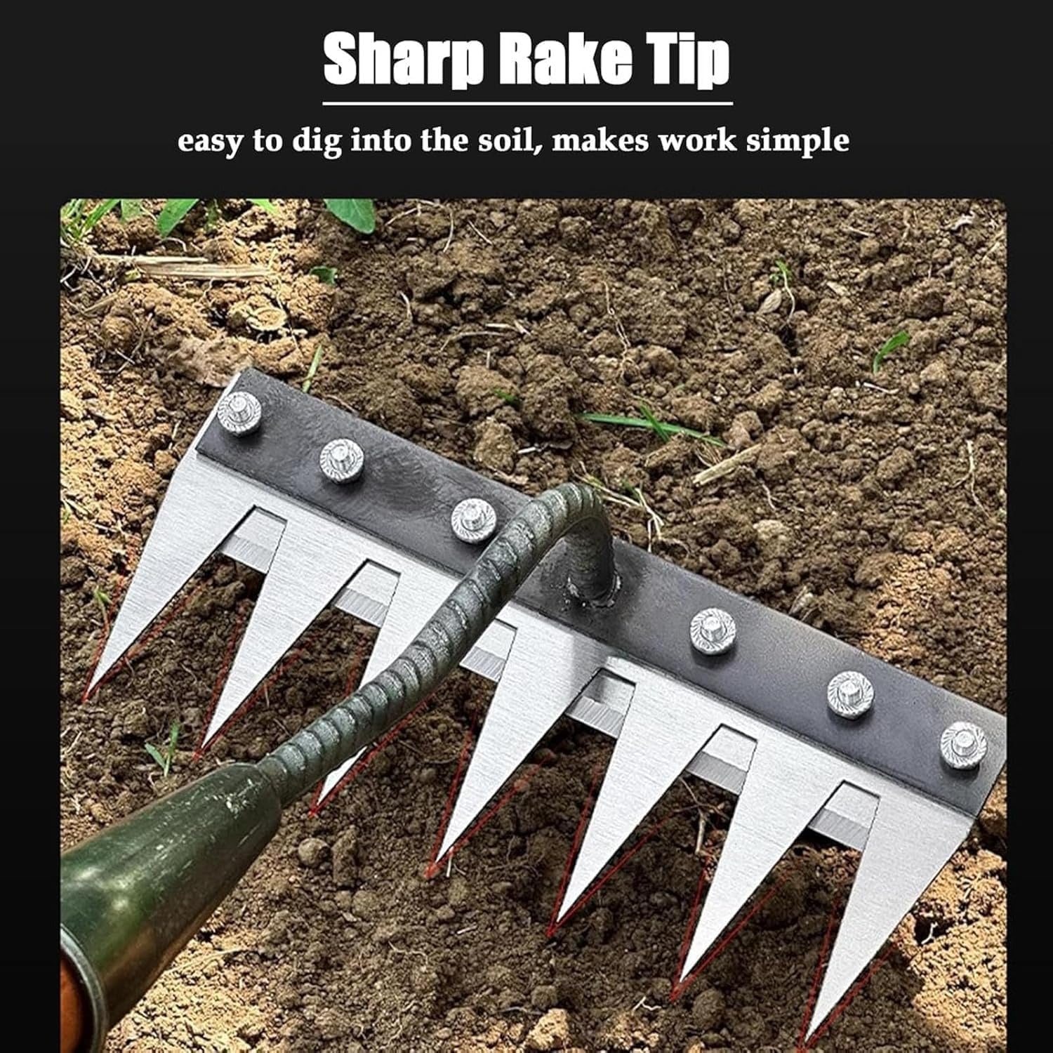 Garden Weeding Rake with Narrow Tines and Carbon Steel Head, Soft Comfort Grip Zolana