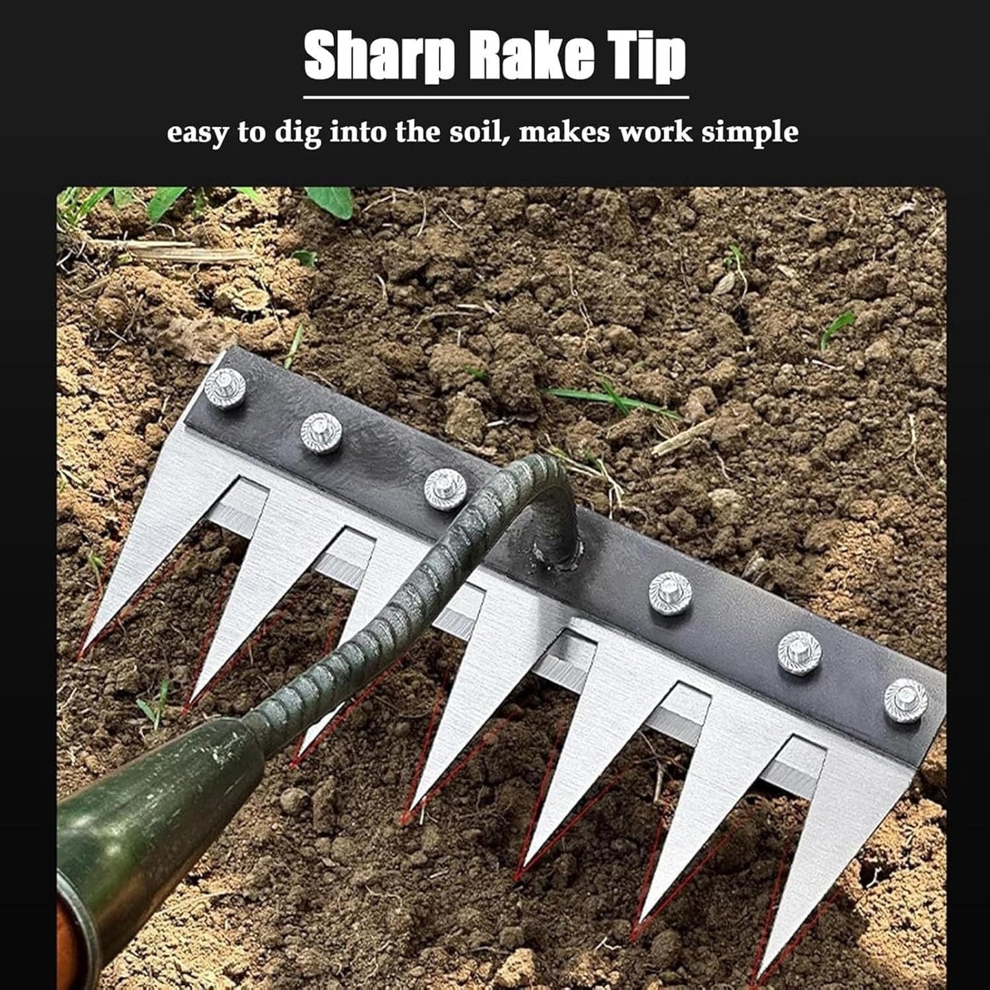 Weeding Rake with High-Strength Steel and Convertible Handheld Design, Narrow Tines