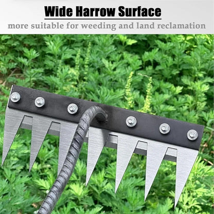 Weeding Rake with High-Strength Steel and Convertible Handheld Design, Narrow Tines
