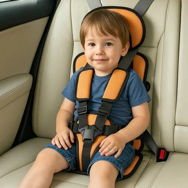 Portable Child Car Seat with Foldable Design and Integrated 5-Point Harness, Removable Pad