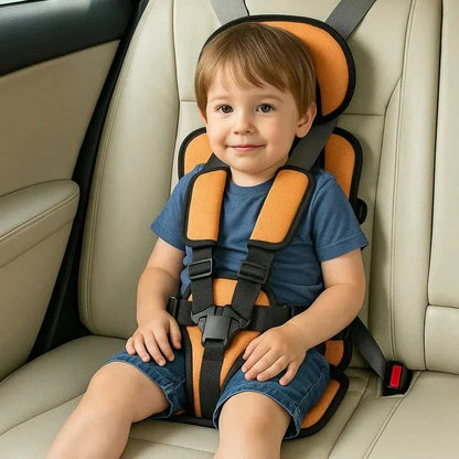 Portable Child Car Seat with Foldable Design and Integrated 5-Point Harness, Removable Pad
