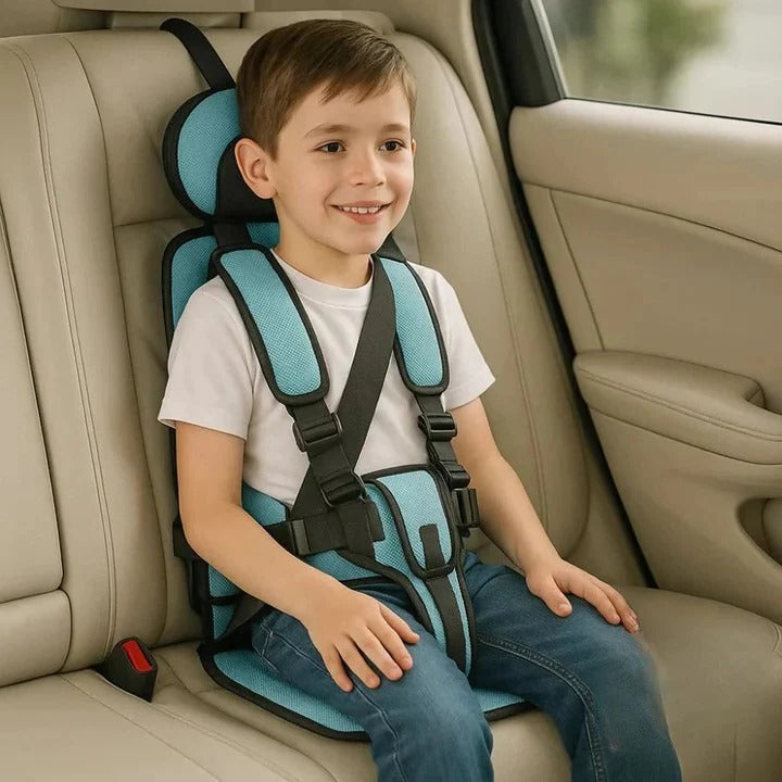 Portable Child Car Seat with Foldable Design and Integrated 5-Point Harness, Removable Pad
