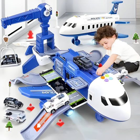 Airport Playset with Friction-Powered Airplane and Toy Crane, 20 Pieces for Ages 3-12 Zolana
